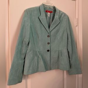 Anne Klein Vintage Icy Blue Suede Peplum Jacket Sz L Light Turquoise Blue